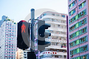 Hong Kong - January 10, 2018 :Traffic light with red light with