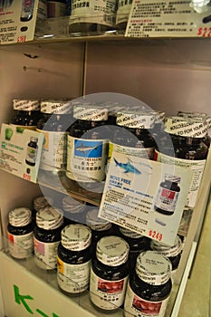 Shark pills medicine, displayed in a traditional Chinese medicine shop.