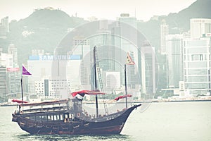 HONG KONG, JUNE 05, 2018 : Traditional Chinese wooden sailing sh