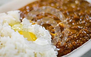 Hong Kong local food minced beef rice with raw egg