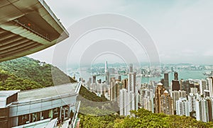 HONG KONG - MAY 12, 2014: City skyline from Victoria Peak. Hong