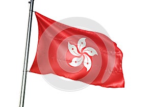 Hong Kong national flag waving isolated on white background realistic 3d illustration