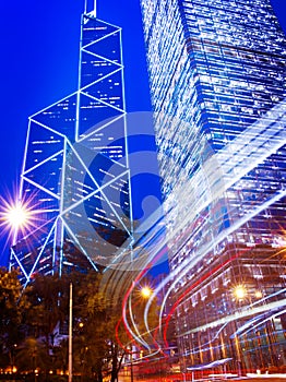 Hong Kong Neon Lights Building Business District Concept
