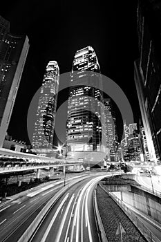 Hong Kong at night in black and white toned