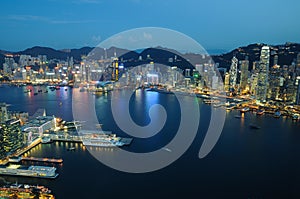 Hong Kong night scene aerial view
