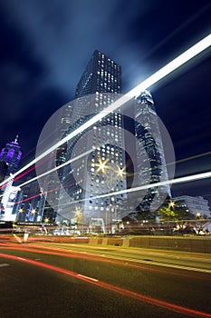 Hong Kong Night Scene with Traffic Light