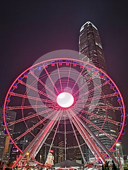 Hong Kong Observation Wheel at Night and IFC
