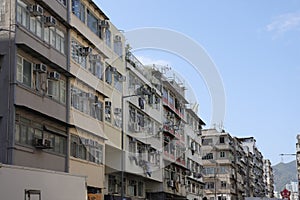 Hong Kong old tenement buildings or tong lau are panel blocks 10 April 2022