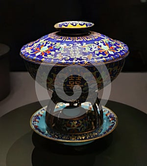 Hong Kong Palace Museum Qing Qianlong Double Happiness Warming Bowl Enamels Antique Porcelain Utensil Decorative Arts