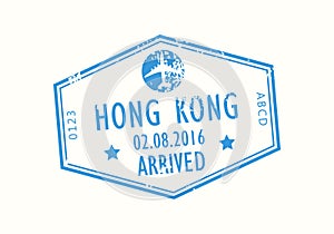 Hong Kong passport stamp. Visa stamp for travel. International airport grunge sign. Immigration, arrival and departure symbol.