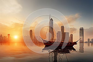 Hong Kong red sail junk boat