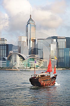 Hong Kong's traditional old junk ship sailing