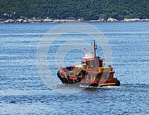 Hong Kong Sampang Wooden Boat Fisherman Fishing Boats Sailing Motor Junk Ship Blue Ocean Horizon