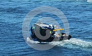 Hong Kong Sampang Wooden Boat Fisherman Fishing Boats Sailing Motor Junk Ship Blue Ocean Horizon