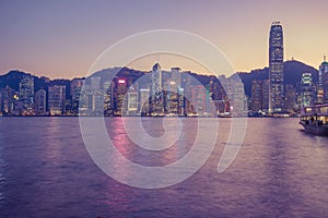 Hong Kong skyline in the evening over Victoria Harbour