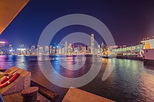 Hong Kong skyline in the evening over Victoria Harbour