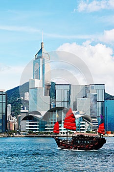 Hong Kong skyline with junk