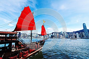 Hong Kong skyline with junk