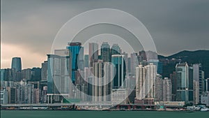 Hong Kong skyline in the morning over Victoria Harbour timelapse.