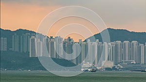 Hong Kong skyline in the morning over Victoria Harbour timelapse.