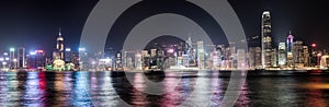 Hong Kong skyline at night. Panorama