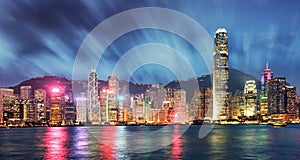 Hong Kong skyline panorama at night from kowloon