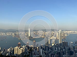 Hong Kong Skyline The Peak Flare reflection ICC IFC The Peak Victoria Harbour photo