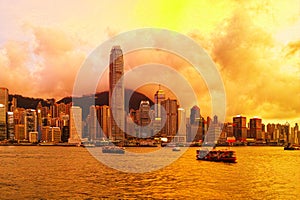 Hong kong skyline at sunset