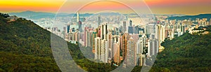 Hong Kong skyline at sunset. Panorama