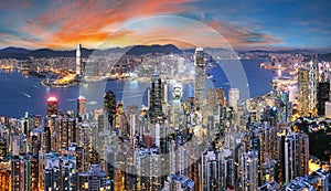 Hong Kong skyline from Victoria peak at night, China