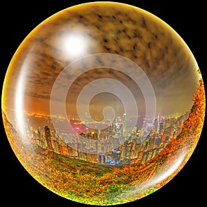 Hong Kong spherical panorama by night