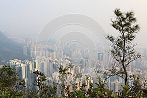 Hong kong tall buildings in haze