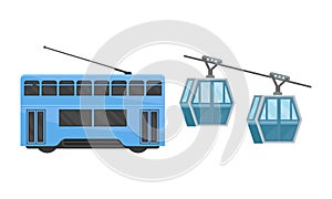 Hong Kong Travel Symbols with Funicular or Cable-railway Vector Set