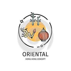 Hong Kong Travel and Tourism Thin Line Icon Oriental Concept. Vector