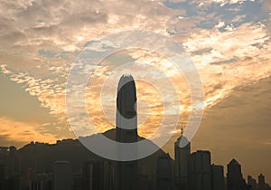 Hong Kong Victoria Harbor from Tsim Sha Tsui promenade at sunset