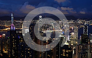 Hong Kong view from The Victoria Peak at night