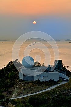 Hong Kong weather radar station sunset