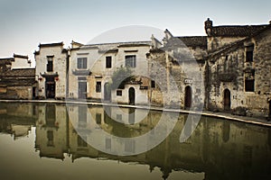 Hongcun village, famous moon pool, water reflectio