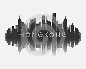 Hongkong city skyline silhouette with reflection vector illustration