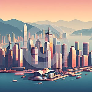 Hongkong flat vector city skyline