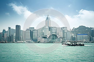 Hongkong skyline with ferryboat