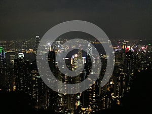 Hongkong Street life, Tightly clustered buildings, Night scene.