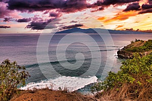 Honolua bay on Maui at sunset.
