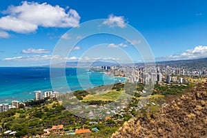 Honolulu beach and city view from Diamond Head lookout in Waikiki