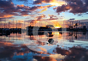 Honolulu Boat Harbor Sunset Reflections