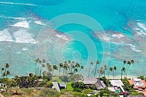 Honolulu Diamond head coast aerial view, Oahu, Hawaii