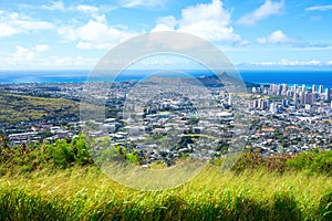 Honolulu and Diamond Head crater from high viewpoint photo