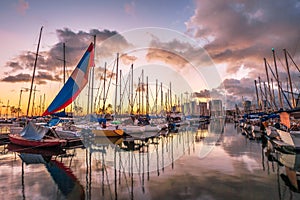 Honolulu Harbor at sunset photo