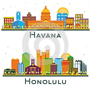 Honolulu Hawaii and Havana Cuba City Skyline Set