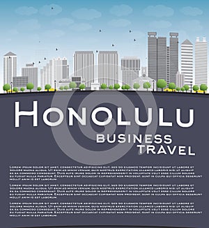 Honolulu Hawaii skyline with grey buildings and copy space